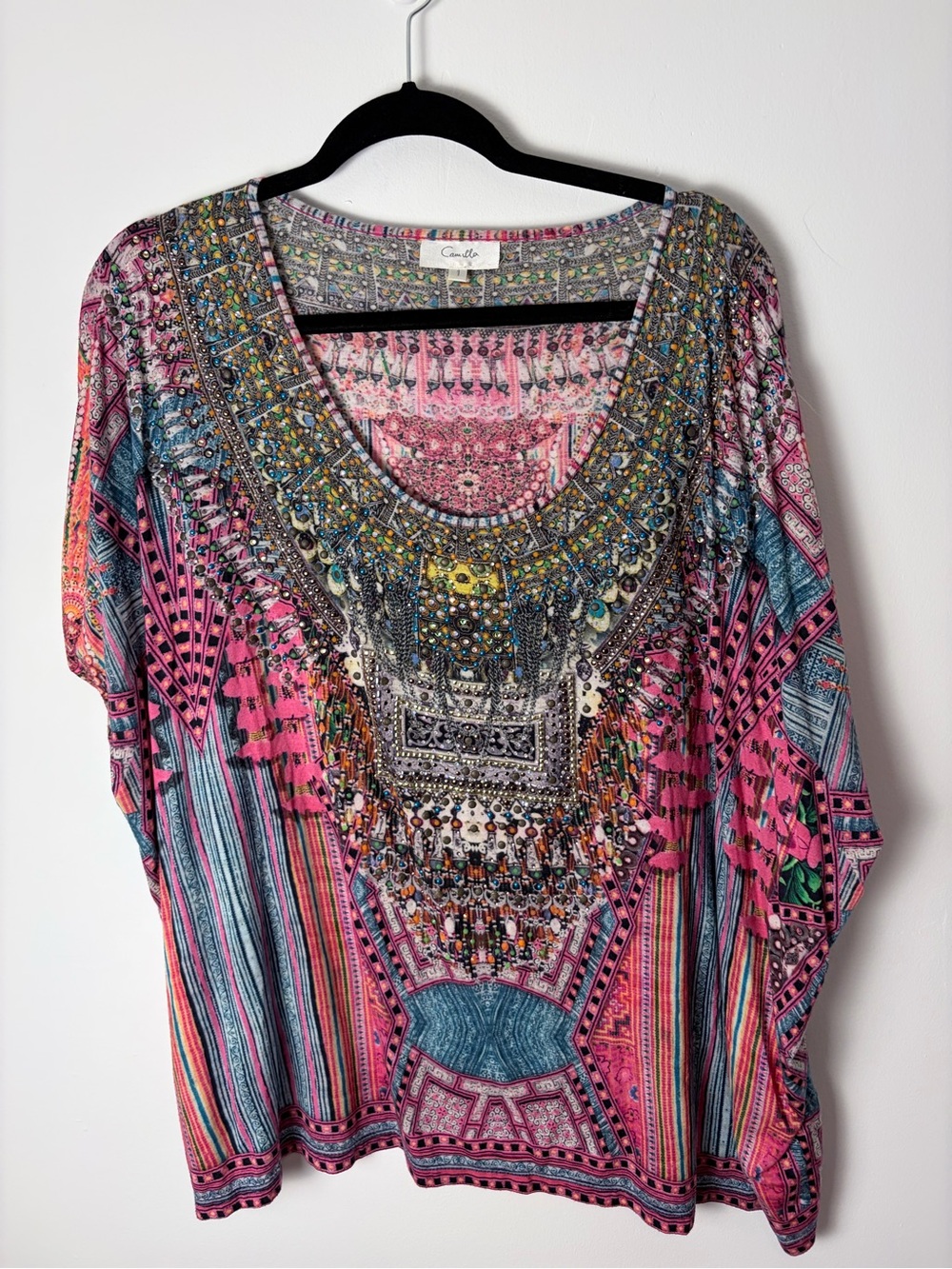 CAMILLA Crystal Embellished Pink Blue Kaftan Tunic Cover-Up Size 1